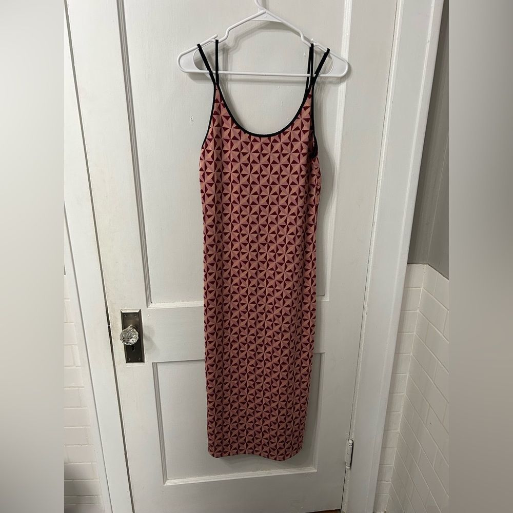 Zara Pink and Black Geometric Midi Dress